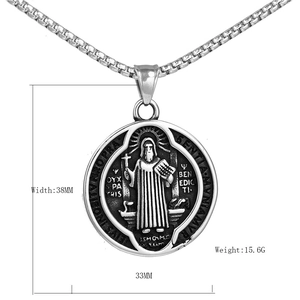Vintage stainless steel St. Benedict oval pendant necklace for men and women