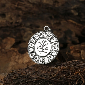 Vintage stainless steel Yggdrasil tree of life pendant with Elder Futhark runes