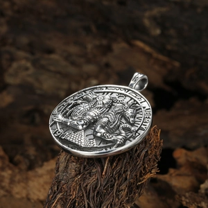 Vintage stainless steel coin pendant featuring Anubis relief and 1913 Liberty engraving