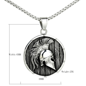 Vintage stainless steel spartan helmet shield pendant necklace for men 45mm