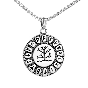 Viking Tree Of Life Stainless Steel Pendant Necklace With Runes Nordic Mythological Yggdrasil Amulet Jewelry For Men Women