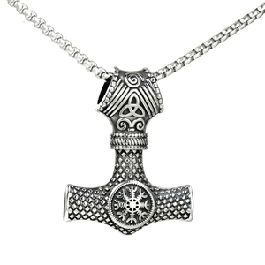 Vintage Viking Thor's Hammer Mjolnir Pendant Necklace For Men Stainless Steel Retro Nordic Vegvisir Compass Totem Gothic Punk Jewelry