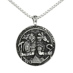 Vintage stainless steel Anubis medallion necklace with Liberty 1913 Egyptian motif