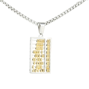 Collar con colgante de ábaco con cuentas doradas móviles y cadena de acero plateado