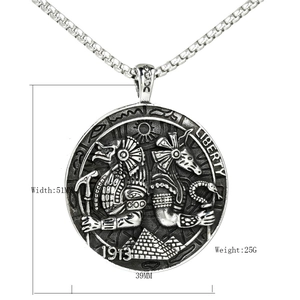 Vintage Anubis Egyptian medallion necklace in black titanium steel with square pearl chain