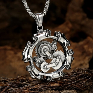 Collier pendentif engrenage steampunk en acier inoxydable vintage avec chaîne box