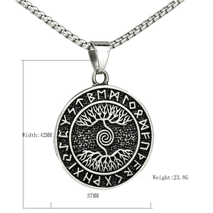 Viking Celtic Tree of Life pendant necklace with Nordic runes and dimensional details