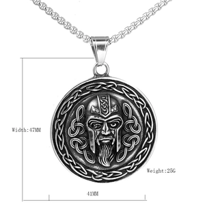 Vintage Nordic Viking warrior pendant necklace in silver stainless steel for men