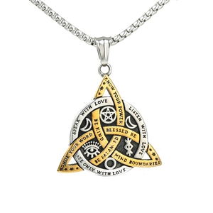 Viking triangle pendant necklace with mystic symbols and silver-gold finish