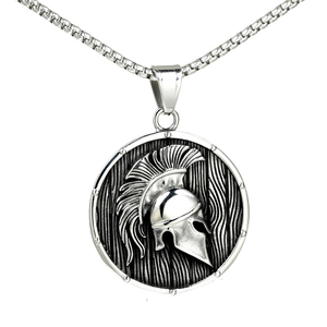 Vintage 316 Stainless Steel Spartan Helmet Shield Pendant For Men Retro Punk Knight Jewelry Pendant Only No Chain