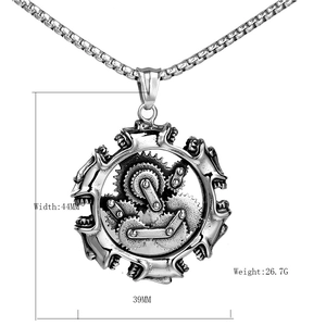 Collier pendentif moteur steampunk en acier inoxydable argent antique pour hommes