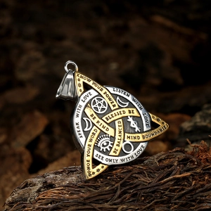 Viking triangle stainless steel pendant necklace with celestial runes and mystic symbols