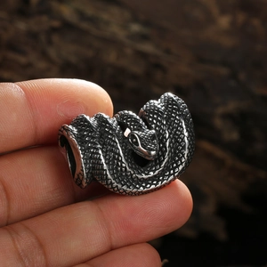 Vintage stainless steel python snake pendant necklace with detailed scale textures and scales