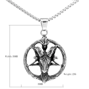 Gothic stainless steel Baphomet pentagram necklace with monster dragon head pendant