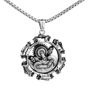 Pendentif Steampunk en Acier Inoxydable Vieilli Engrenage Mécanique Crâne pour Hommes Bijoux Style Industriel Pendentif Seul