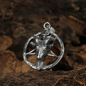 Retro stainless steel goat head pentagram pendant necklace with vintage silver finish