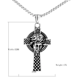 Silver vintage stainless steel crucifix pendant necklace with oxidized finish on box chain