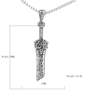 Vintage stainless steel sword pendant necklace with ethnic carvings for men fashion