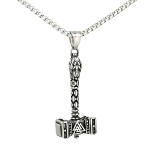 Vintage Viking Thor's Hammer Stainless Steel Necklace Men Valknut Odin Triangle Pendant Retro Norse Mythology Jewelry Accessories