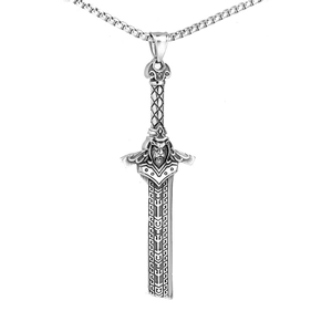 Vintage Viking Sword Pendant Necklace Stainless Steel Antique Silver Nordic Runes Lion Head Amulet Pendant For Men Jewelry
