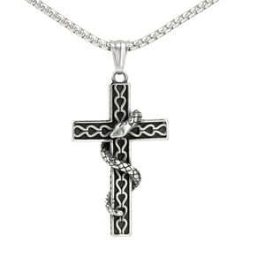 Gothic Stainless Steel Snake Wrapped Cross Pendant Retro Punk Jewelry Accessory For Men Women Pendant Only Without Chain