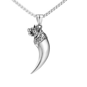 Collier Pendentif Tête de Loup Hip Hop Vintage pour Hommes Acier Inoxydable Dent de Loup Griffe Bijoux Gothic Punk Rock Streetwear