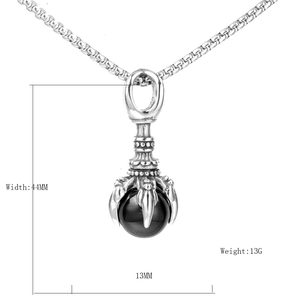 Gothic dragon claw pendant necklace for men with black bead and stainless steel box chain