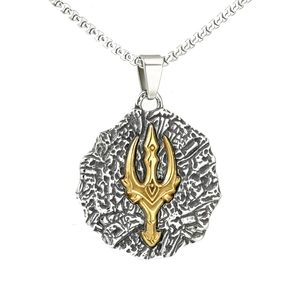 Collier avec pendentif trident viking vintage en acier inoxydable bicolore et chaîne