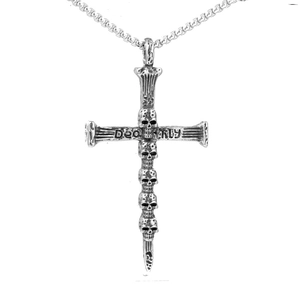 Collier Pendentif Croix Crâne Gothique Vintage pour Hommes en Acier Inoxydable Lettre Deathly Bijoux Punk Rétro Décoration