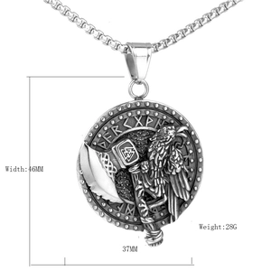 Collar vikingo cuervo de Odín de acero inoxidable con colgante rúnico para hombre