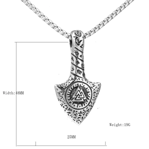 Vintage Viking Valknut arrowhead necklace in stainless steel for men with square chain
