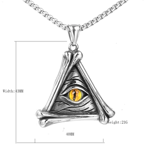 Collier pendentif œil du diable triangulaire punk en acier inoxydable avec pupille ambre