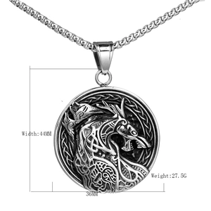Nordic Viking wolf head silver pendant necklace with vintage steel chain for men