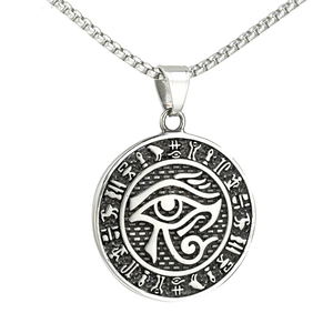 Vintage Stainless Steel Eye Of Horus Pendant Necklace For Men Retro Egyptian Hieroglyphs Box Chain Punk Jewelry Accessory