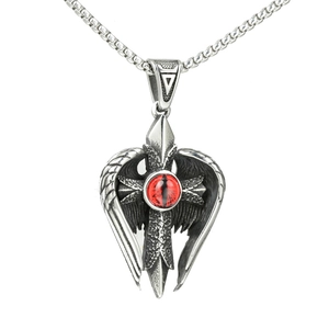 Collier gothique en acier inoxydable avec ailes argentées et perle œil de démon