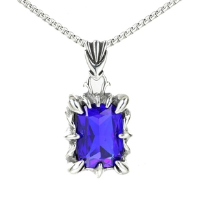 Collier Pendentif En Acier Inoxydable Gothique Vintage Rétro Punk Grand Strass Rectangle Griffe Bijoux Pour Hommes Femmes