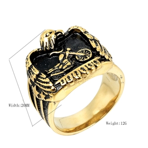 Gold and black eagle motorcycle ring for men in stainless steel, 20mm width jewelry