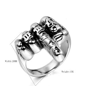 Retro stainless steel punk fist ring for men featuring middle finger design, 20MM width