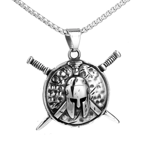 Retro Stainless Steel Spartan Helmet Shield Pendant Necklace Men's Punk Jewelry Ancient Warrior Soldier Warrior Accessory