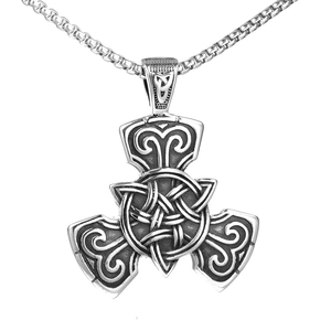 Vintage stainless steel Nordic knot pendant necklace with Thor's hammer and box chain