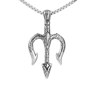 Collier Pendentif Trident en Acier Inoxydable Vintage pour Hommes Design Mythologique en Relief Bijoux Mythologiques Style Punk