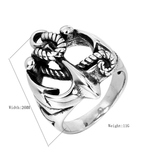 Detailed view of nautical anchor ring for men showing 26mm width and 11g weight