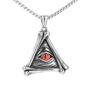 Collier rétro en acier inoxydable avec pendentif œil du démon et cadre en os rouge