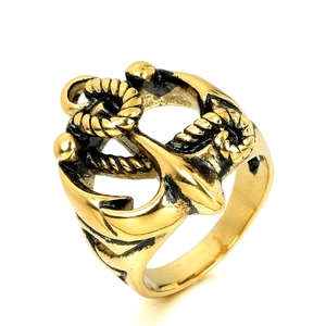 Vintage Stainless Steel Anchor Ring For Men Punk Nautical Rope Ship Sailor Band Ring Distressed Electroplated Jewelry