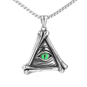 Collier vintage en acier inoxydable avec pendentif œil du diable et pierre verte décorative