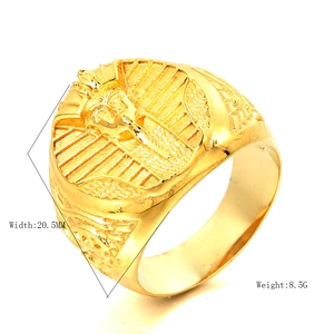 Vintage Ägyptischer Pharao Ring aus Goldstahl, 20,5 mm Breite für Herren im Retro-Stil