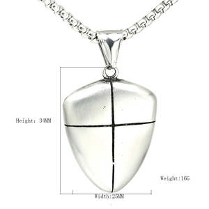 Punk steel cross shield pendant necklace with dimensions height 34mm and width 25mm
