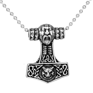 Vintage Viking Thor Hammer Mjolnir Pendant Necklace Stainless Steel Runes Wolf Head Nordic Jewelry For Men Polished Neck饰品