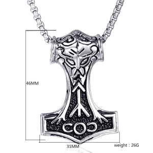 Nordic Mjolnir Thor's Hammer pendant necklace with intricate relief patterns on box chain