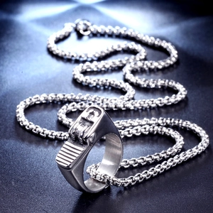 Industrial style titanium steel lighter pendant necklace for men with silver ring jewelry set